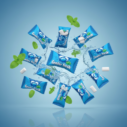 Center Fresh Spearmint bubble gum pack of 20 zoomed out professional product shot