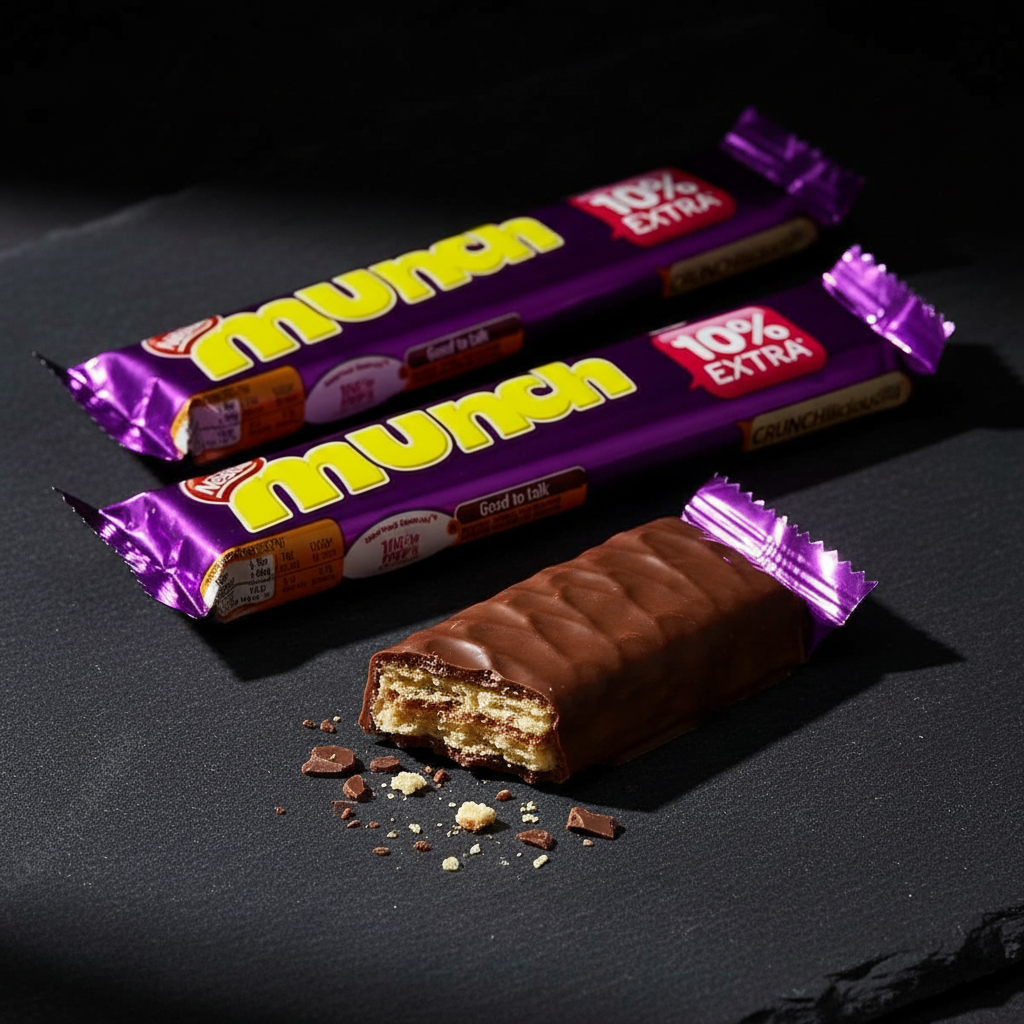 Nestlé Munch chocolate bars professional classy product shot on dark slate