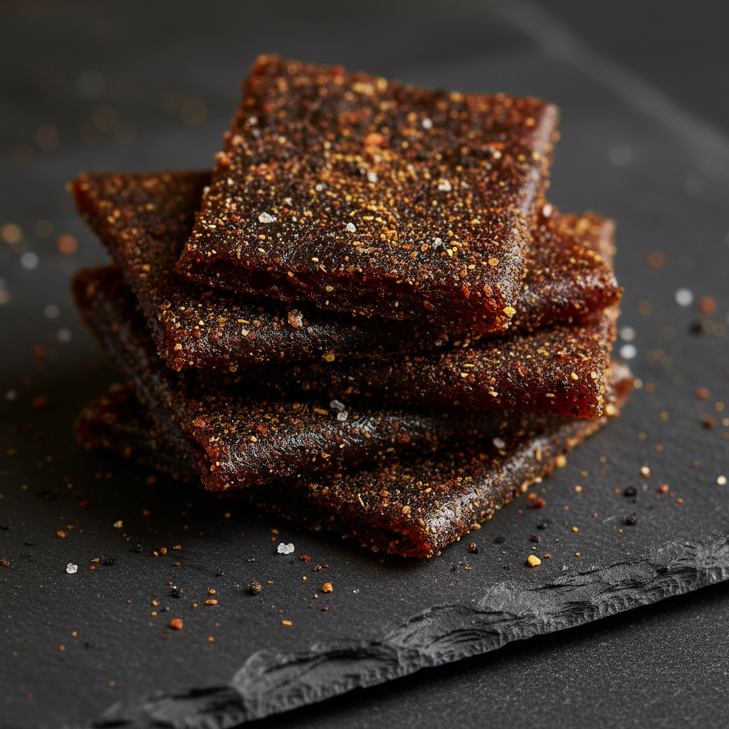 Black aam papad macro close-up professional product shot with spice coating