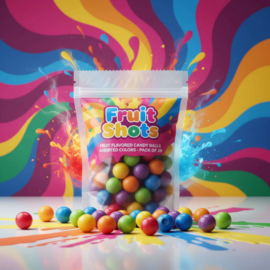 Fruit Shots candy pack of 20 assorted fruit flavors professional product shot