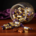 Cadbury Dairy Milk Eclairs candies in a vintage glass jar - professional product photo