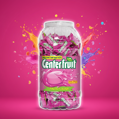 Center Fruit Fruits Flavour bubble gum full jar fun professional product shot